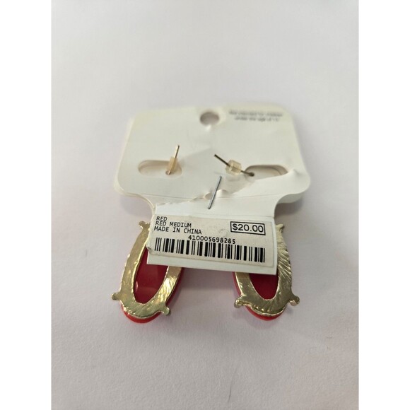 Charming Charlie's Gold Tone Dangle Earrings Red Faceted Cabachon - Picture 4 of 6